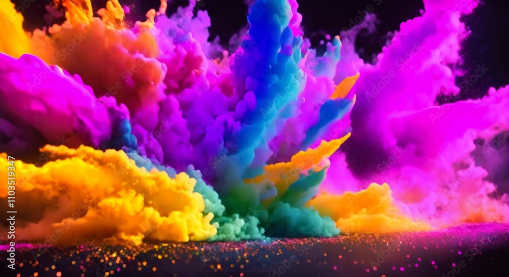 Explosion of bright colorful paint on black background burst of multicolored powder abstract pattern of colored dust splash Video 4K Explosion of bright colorful paint on black background burst of multicolored powder abstract pattern of colored dust splash Video 4K
