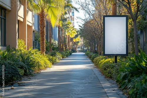 Blank Advertising Billboard on Sunny Pathway