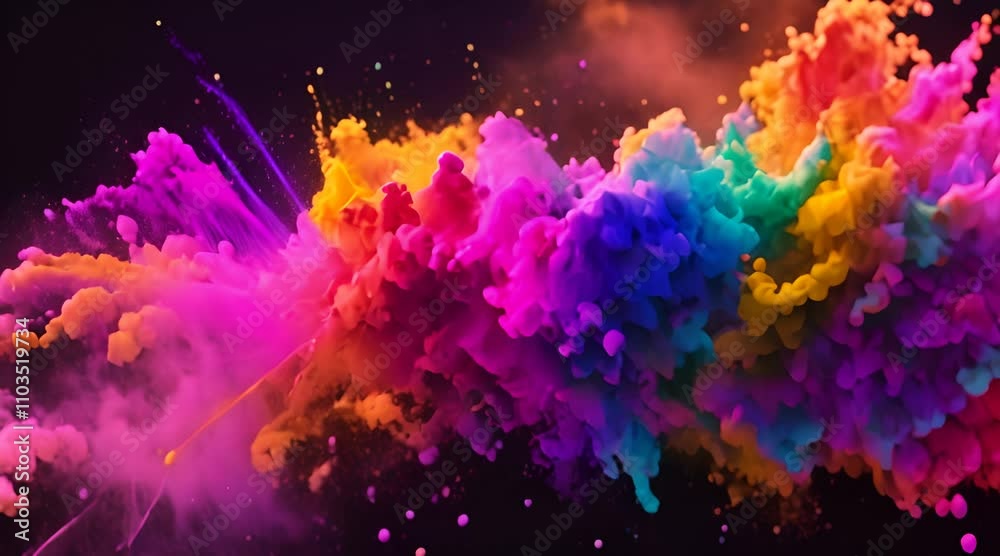 Explosion of bright colorful paint on black background burst of multicolored powder abstract pattern of colored dust splash Video 4K