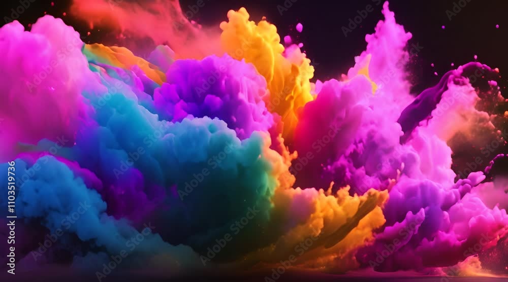 Explosion of bright colorful paint on black background burst of multicolored powder abstract pattern of colored dust splash Video 4K