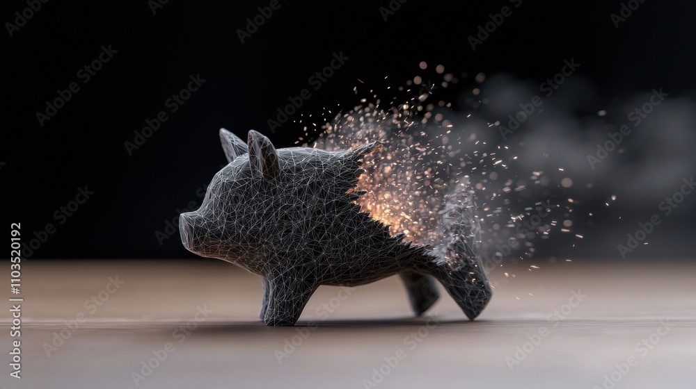 digital art piece that appears to be a sculpture of a pig. The pig is made up of small, intricate lines and dots that create a geometric pattern. digital art piece that appears to be a sculpture of a pig. The pig is made up of small, intricate lines and dots that create a geometric pattern.