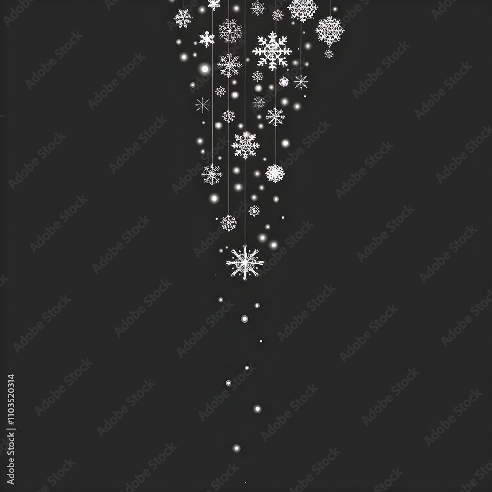 Silver snowflakes border on black background. Christmas and New Year holiday concept. Paper cut style. Winter design with copy space for greeting card, banner, poster. Top view, flat lay Silver snowflakes border on black background. Christmas and New Year holiday concept. Paper cut style. Winter design with copy space for greeting card, banner, poster. Top view, flat lay