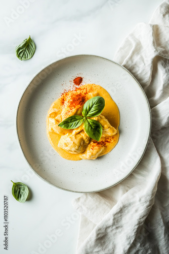 Delightfully Clean Presentation of Butter Chicken on a Pale Gray Plate Ideal for Holiday Marketing