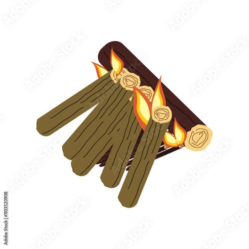 Campfire of hunting type. Colored vector flat illustration