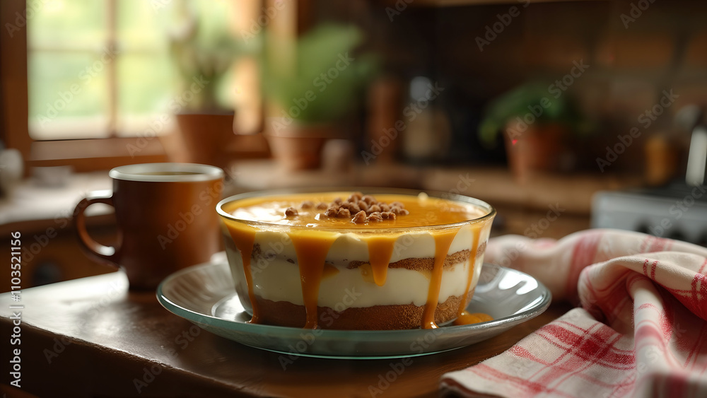 Delicious Caramel Tiramisâ in a Rustic Kitchen Delicious Caramel Tiramisâ in a Rustic Kitchen
