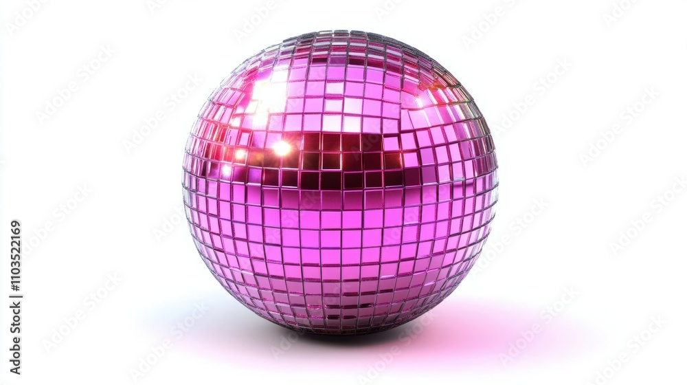 Small, shiny disco ball with detailed mirror tiles creating vibrant light highlights, isolated on white Small, shiny disco ball with detailed mirror tiles creating vibrant light highlights, isolated on white