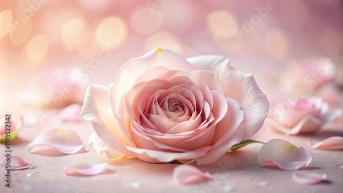 Delicate Pink Rose Petals Gracefully Laid on a Soft Pastel Pink Background for a Romantic and Serene Aesthetic Experience in Floral Photography