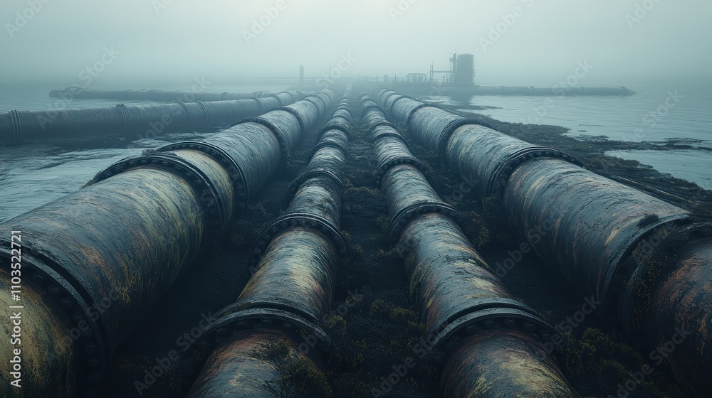 Surreal image of biofuel and fossil fuel pipelines intertwining like tree roots, a symbolic representation of the complex energy transition This evocative artwork explores the intertwined destinies Surreal image of biofuel and fossil fuel pipelines intertwining like tree roots, a symbolic representation of the complex energy transition This evocative artwork explores the intertwined destinies