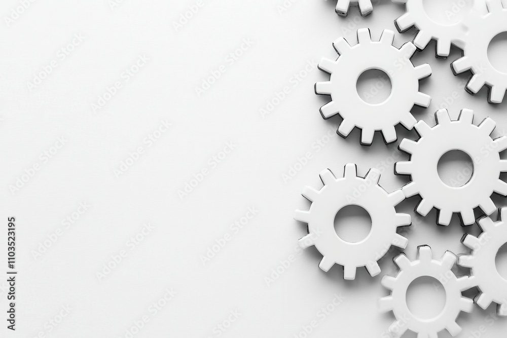 Outline sketch and guideline concept, A close-up view of white gears arranged on a light background, symbolizing industry, machinery, and precision. Outline sketch and guideline concept, A close-up view of white gears arranged on a light background, symbolizing industry, machinery, and precision.