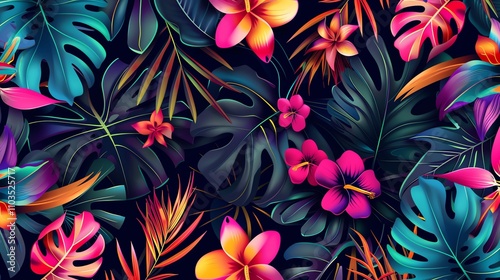 A tropical floral pattern with bright colors.