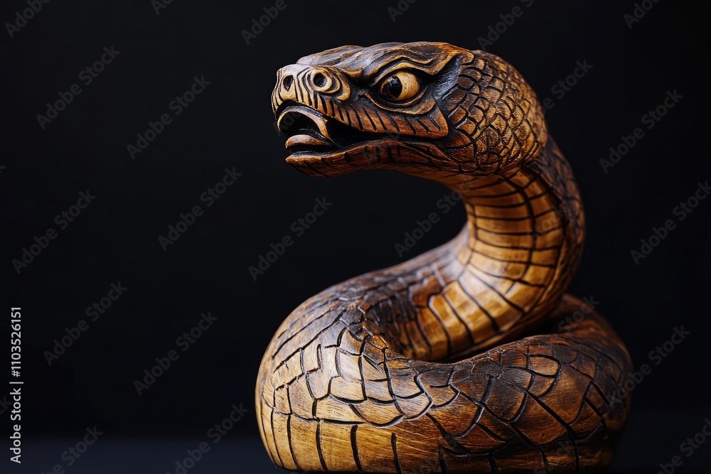Fototapeta premium Intricate Wooden Snake Sculpture Coiled Art