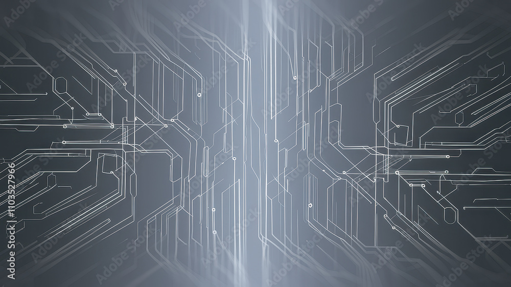 Obraz premium Abstract digital circuit board with intricate patterns in shades of blue and gray, creating a futuristic and high-tech atmosphere.