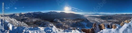 Pikes Peak Winter Panorama at Garden of the Gods in Colorado Landscape