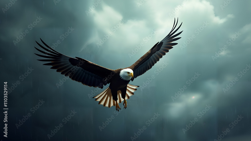 Obraz premium Majestic Eagle Soaring Through a Stormy Sky