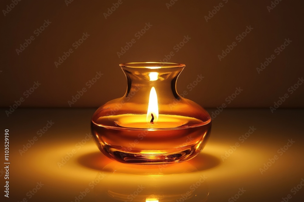 A single lit candle inside a glass vessel
