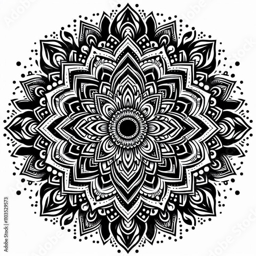 Floral style mandala design with black and white color 