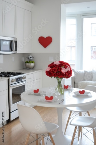 valentine day decorated kitchen. ai generated photo