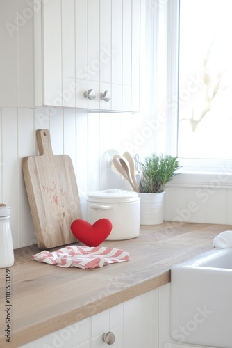 valentine day decorated kitchen. ai generated photo