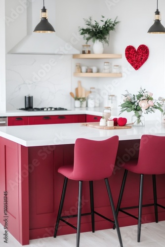 valentine day decorated kitchen. ai generated photo