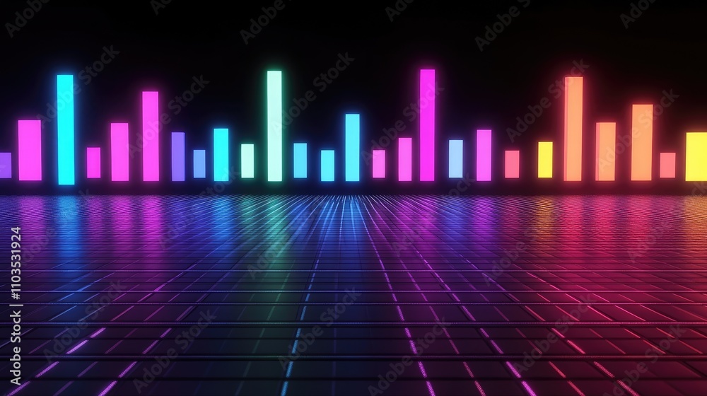 Colorful Sound Wave Visualization on Dark Background with Neon Bars