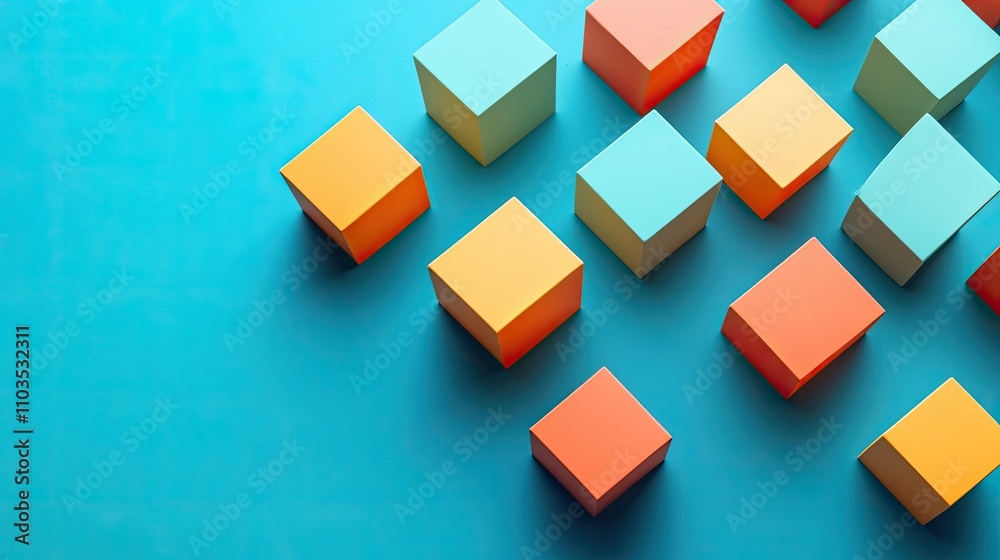 Fototapeta premium Colorful Cubes on Vibrant Blue Background for Creative Design Use