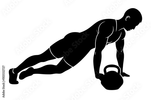 Strong man pushups with kettlebell silhouette