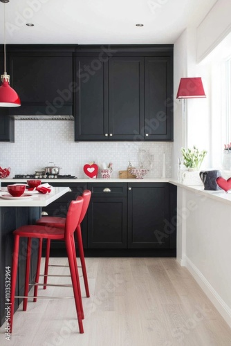 valentine day decorated kitchen. ai generated photo