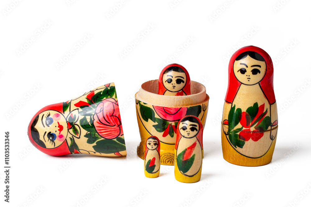 A russian matryoshka doll on a white background