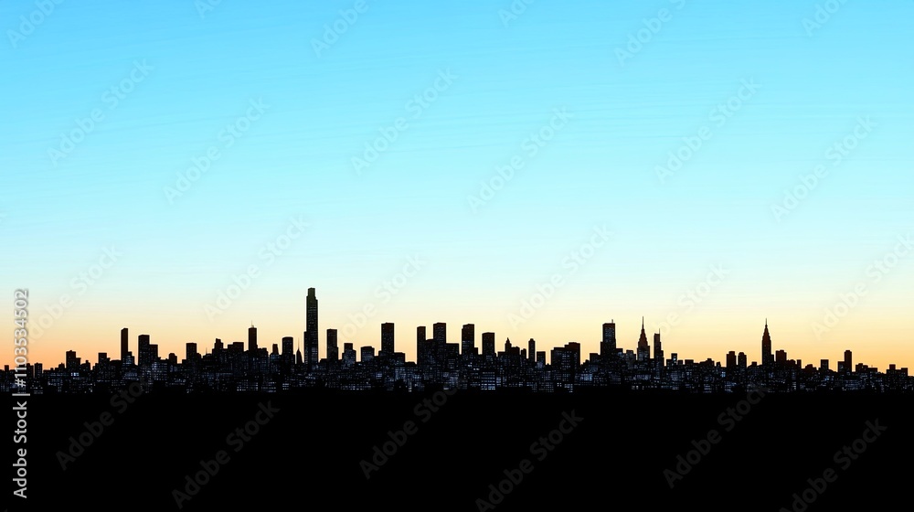 Fototapeta premium City Skyline Silhouette at Dusk with Colorful Sky Background