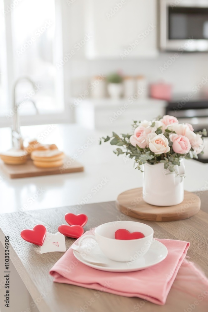 valentine day decorated kitchen. ai generated valentine day decorated kitchen. ai generated