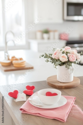 valentine day decorated kitchen. ai generated photo