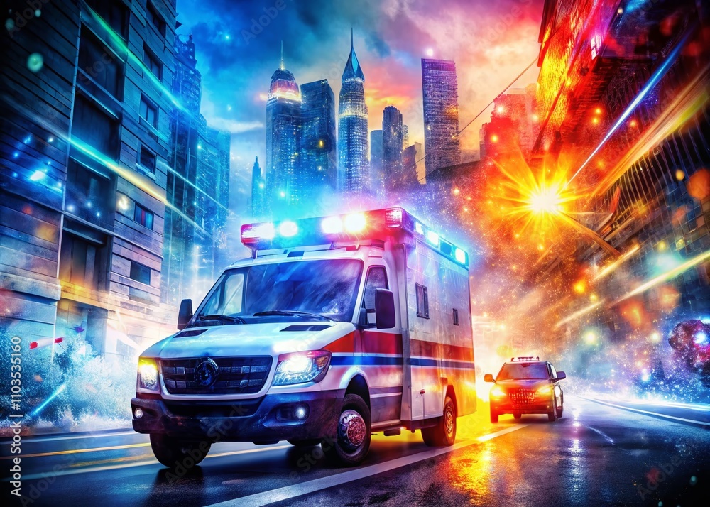 Double Exposure Photography of Alarm Emergency Siren with Ambulance and Police Design Elements for Dynamic Visual Storytelling in Safety and Emergency Services Double Exposure Photography of Alarm Emergency Siren with Ambulance and Police Design Elements for Dynamic Visual Storytelling in Safety and Emergency Services