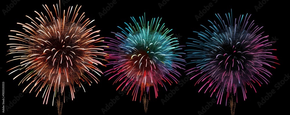 Colourful fireworks on black background, New year night. MZ Colourful fireworks on black background, New year night. MZ