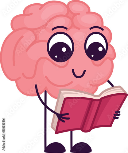 A cartoon brain is reading a book
