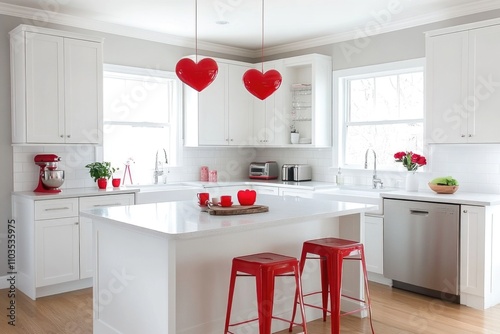 valentine day decorated kitchen. ai generated photo