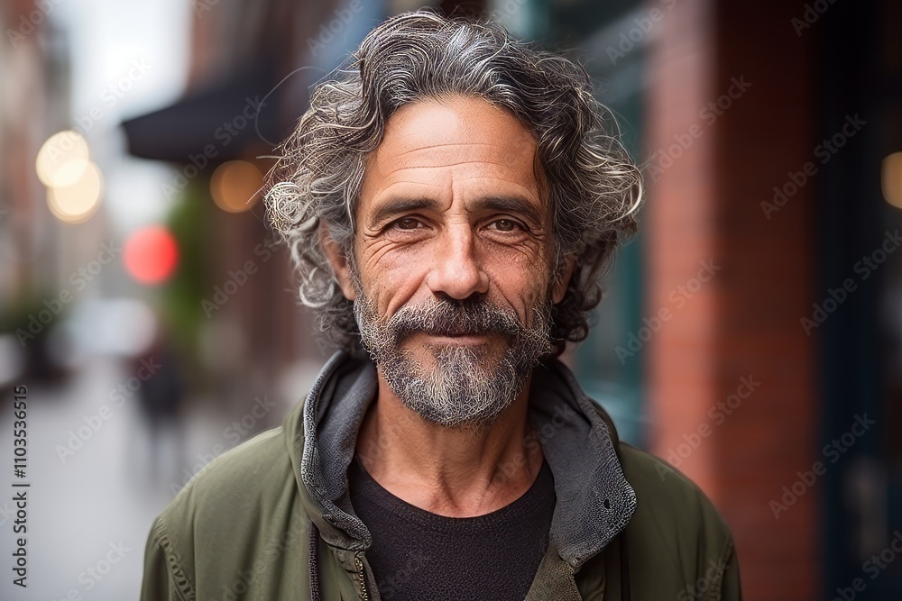 Portrait of a handsome senior man with long gray hair and beard in the city Portrait of a handsome senior man with long gray hair and beard in the city