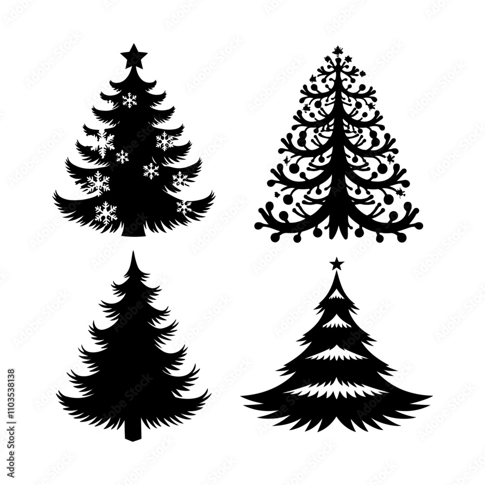 Obraz premium Set of Christmas Tree silhouette vector, Minimalist Christmas Tree Art for Seasonal Branding, Stylized Holiday Tree Icons: Perfect for Modern Designs