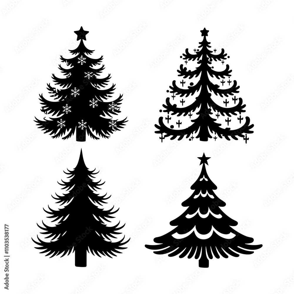 Set of Christmas Tree silhouette vector, Minimalist Christmas Tree Art for Seasonal Branding, Stylized Holiday Tree Icons: Perfect for Modern Designs Set of Christmas Tree silhouette vector, Minimalist Christmas Tree Art for Seasonal Branding, Stylized Holiday Tree Icons: Perfect for Modern Designs