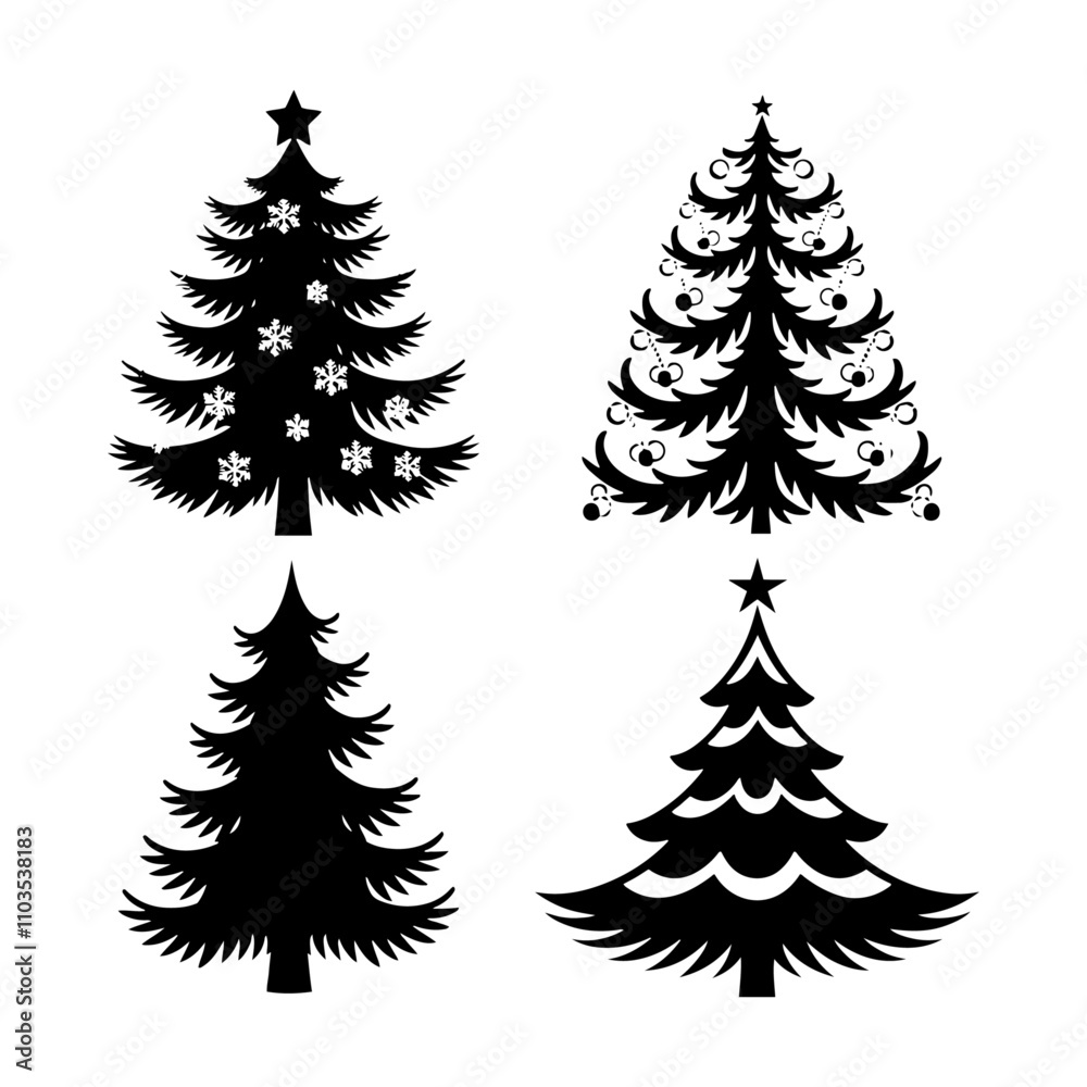 Obraz premium Unique Christmas Tree silhouette vector set for Festive Celebrations, Christmas or Pine tree silhouette set collection vector illustration
