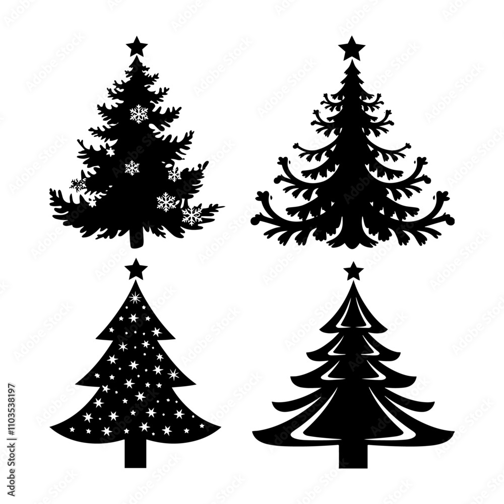 Obraz premium Set of Christmas Tree silhouette vector, Minimalist Christmas Tree Art for Seasonal Branding, Stylized Holiday Tree Icons: Perfect for Modern Designs
