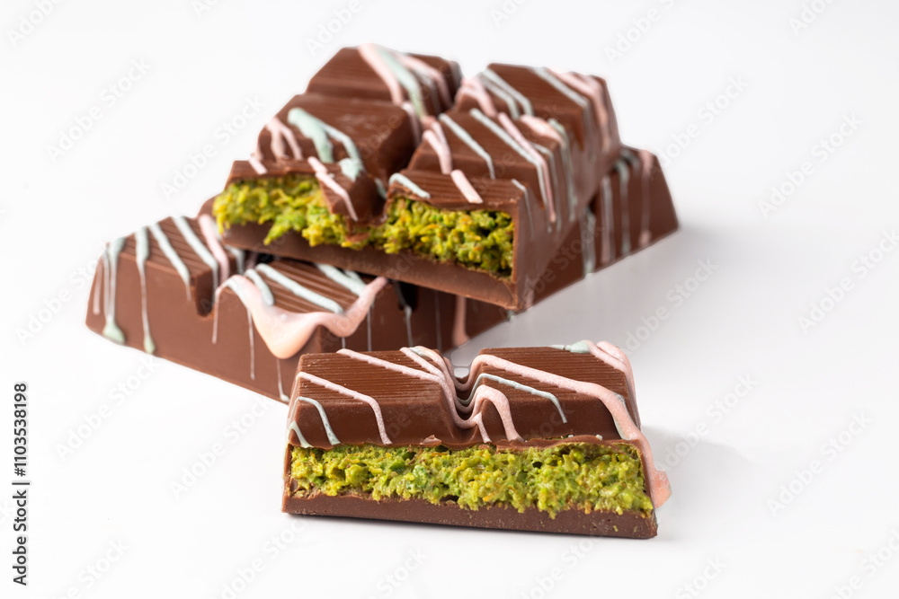 Trend Dubai chocolate with pistachio paste and kataifi dough.