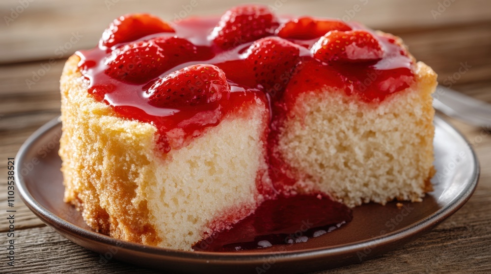 Strawberry Short Cake Slice Made of Angel Food Cake with Strawberry Sauce. Sweet Dessert Concept Strawberry Short Cake Slice Made of Angel Food Cake with Strawberry Sauce. Sweet Dessert Concept