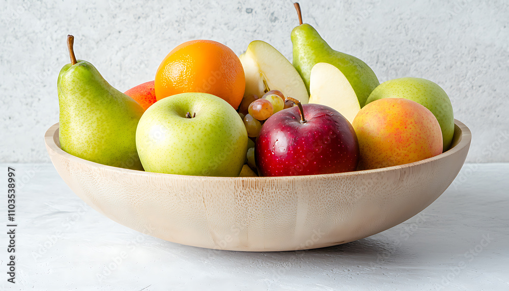 Vibrant mixed fruit salad bowl kitchen table food photography bright environment close-up view healthy eating concept Vibrant mixed fruit salad bowl kitchen table food photography bright environment close-up view healthy eating concept
