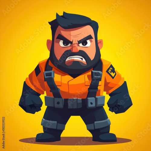 A modern flat 2D cartoon of an angry marine salvage expert photo