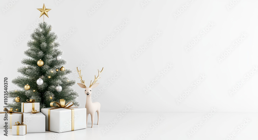 Elegant Christmas scene with decorated tree and reindeer Elegant Christmas scene with decorated tree and reindeer