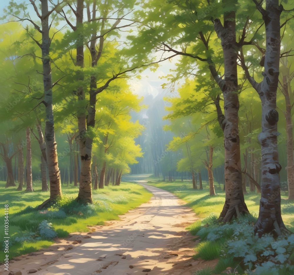 Illustration of gravel road in spring season. Illustration of gravel road in spring season.