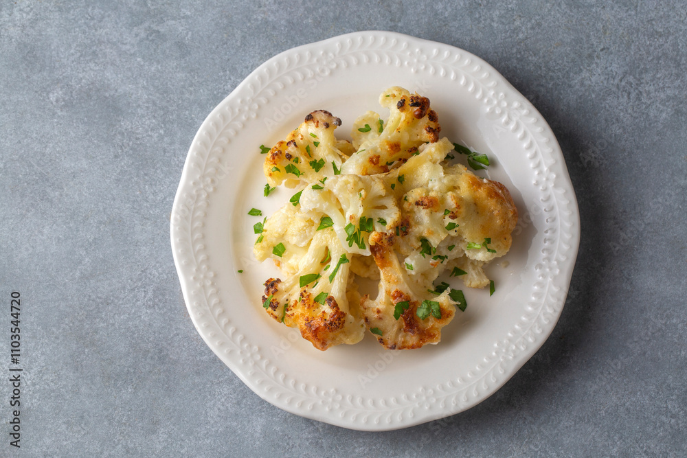Baked cauliflower gratin with cream and cheese