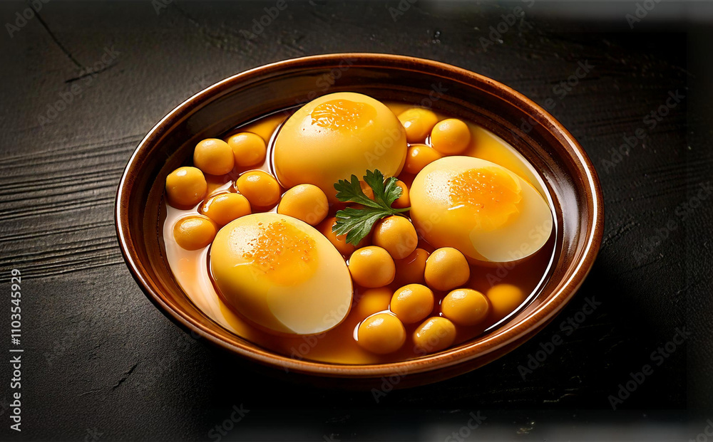 chinese food:Soy egg shoot from above chinese food:Soy egg shoot from above