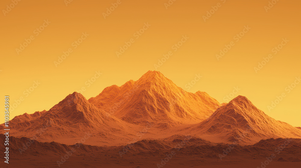 Naklejka premium Majestic mountains rise under golden sky, creating serene landscape. warm hues evoke sense of tranquility and wonder in this stunning natural scene