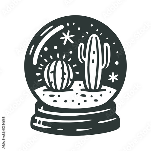 cacti in a globe sketch, cute simple cactus doodle